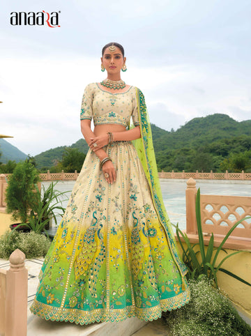Beautiful Traditional Designer Elegant Shaded Embroidery Work Cut Work Pure Zari Tisue Lehenga - 7412